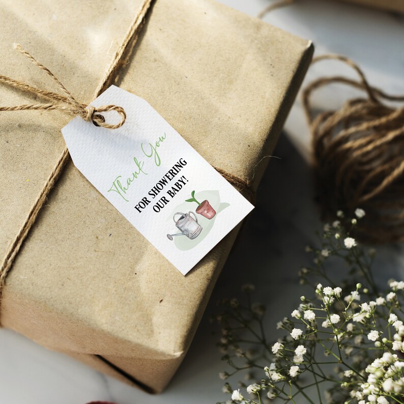 Little Sprout Baby Shower Thank You Tags, Thank You for Showering Our