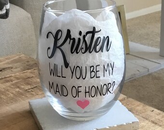 Maid of honor gift. Maid of honor wine glass. Maid of honor glass gift for maid of honor. Moh gift. Moh wine glass.
