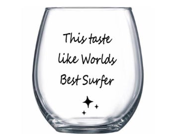 Surfer wine glass. Surfer glass. Surfer gift. Surf wine glass. Surf glass. Surf gift