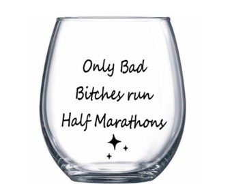 Half marathon gift. Half marathon wine glass. Runner gift. Runner wine glass. Marathi g wine glass. Marathon gift.