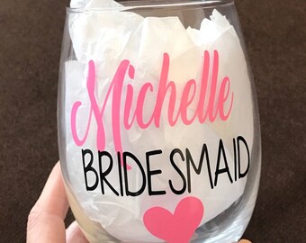 Bridesmaids wine glass. Bridesmaid wine glasses. Gifts for bridesmaids. Bridal party wine glass. Bridal party gift. Asking bridesmaids. Gift