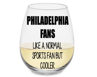 Philadelphia wine glass. Philadelphia gift. Philadelphia glass. Philly wine glass. Philly glass. Philly sports. Phillies. Eagles. 76ers.