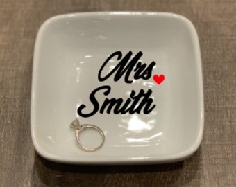 Mrs ring dish. Mrs dish. Engagement ring dish. Ring dish engagement engagement gift. Engaged ring dish. Bridal shower gift. Engagement dish