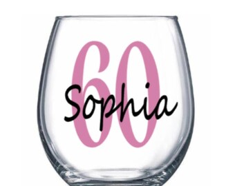 60th wine glass. 60th gift. Gift for 60. 60th birthday wine glass. 60 wine glass. 60 birthday wine glass. 60 gift.
