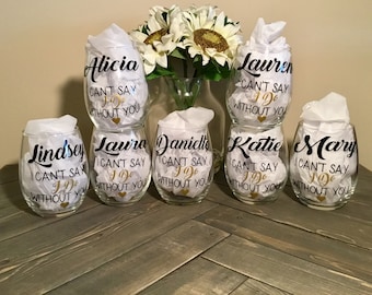 Bridesmaid wine glasses. Bridesmaid wine glass. Asking to be bridesmaid. Bridesmaid ask gift. Bridal party wine glasses bridal party gift