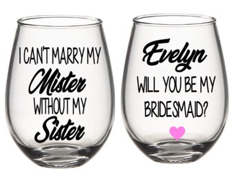 Will you be my bridesmaid wine glass. Bridesmaid wine glasses. Bridal party wine glasses. Bridesmaid asking gift. Bridesmaid asking gift.