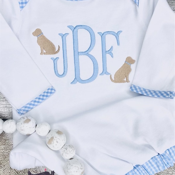 Monogrammed Pup gown/Bib/Burp cloth