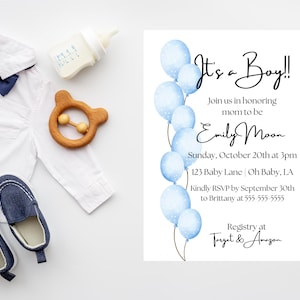 It&#39;s a Boy, Editable Baby Shower Invitation Template, Boy Baby Shower, Blue Baby Shower Invitation, Printable Baby Shower Invitation,