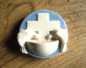 Small Ceramic Vintage French Holy Water Font, Devres, 1950s