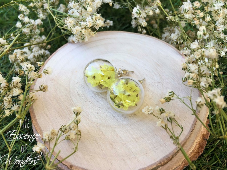silver earrings floral jewellery floral earrings Earrings dried flower earrings jewelry