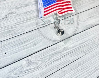 American flag badge reel -- 4th of July -- retractable badge reel -- nurse gifts