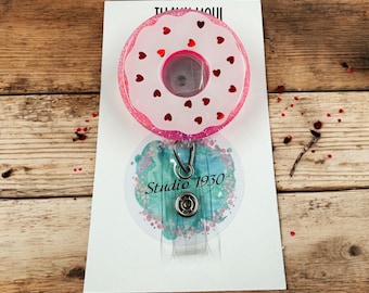 Valentine’s Day donut badge reel — retractable badge reel