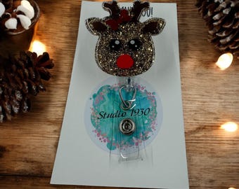 Glittery Reindeer Badge Reel – Festive and Functional Holiday Accessory