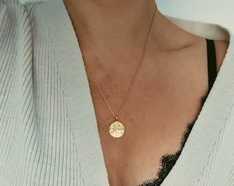 18k Gold Plated or Silver Plated Brass Lightly Hammered Disc Coin Necklace in Gift Box