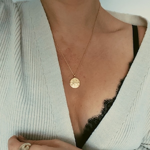 Lightly Hammered Disc Coin Pendant Necklace 18k Gold Plated in Gift Box - Gift for Her - Engrave and Personalise Jewellery