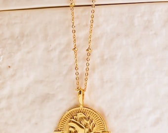 Gold Coin Necklace 18k Gold Plated Necklace in gift box