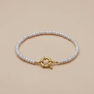 Freshwater Pearl Bracelet 18k Gold Plated Clasp, Dainty Arm Stack