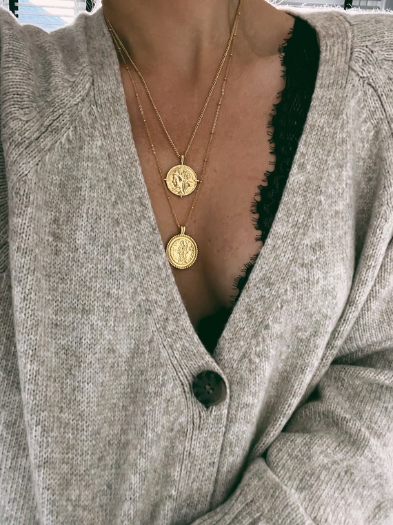 SALE Double Coin Necklaces 18k Gold Plated Multirow Layered