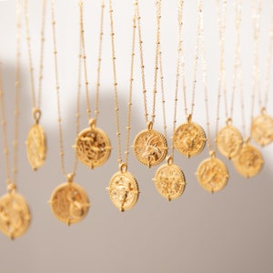 Zodiac Necklace – Gold Plated Astrology Pendant, Choose Your Star Sign, Birthday Gift, Horoscope Jewellery, Gold Zodiac Necklace for Her