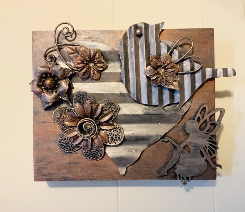Mixed Media Wall Decor Handmade Decoration Upcycled Wood and Etsy