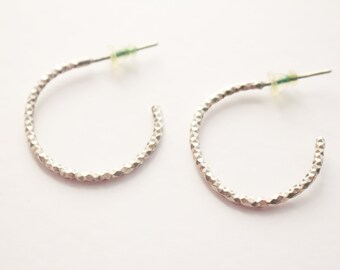 Sterling Silver Textured Hoop Earrings