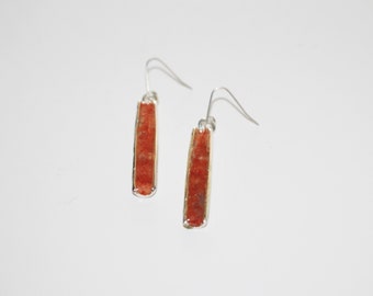 Silver Dangle Drop Earrings with glass frit