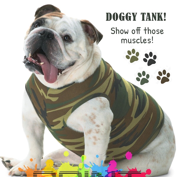 Camouflage Dog Tank Shirt, Blank Camo Dog Shirts for printing, vinyl, or embroidery - Dog Tshirt Blank, 100% cotton, Army dog, camo dog