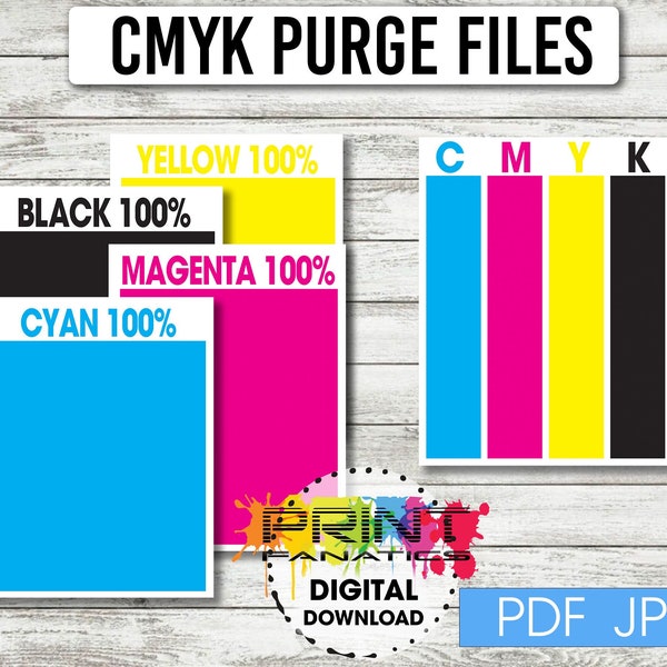 Fichiers de purge d'imprimante CMJN, téléchargement immédiat et impression pour obtenir de l'aide avec des têtes bouchées, des problèmes d'impression, des traînées à l'impression, à utiliser avec n'importe quelle imprimante CMJN