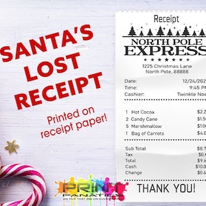 Santa's Lost Receipt 2023, Santa's lost item, Christmas Eve Gift, Christmas Keepsake, Santa's lost cafe receipt, Santa's lost store receipt