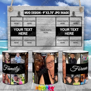 Collage Full Wrap Mug Sublimation Design, Open Collage mug template design, Mug add your own picture and text, Instant Download