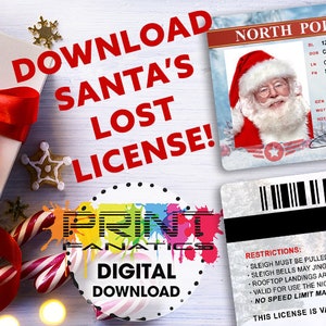 SOFORT DOWNLOAD - Nordpol Führerschein, Weihnachtsmann Verlorene Lizenz, Santa&#39;s lost license, Santa&#39;s Lost ID, Weihnachtsgeschenk jpg
