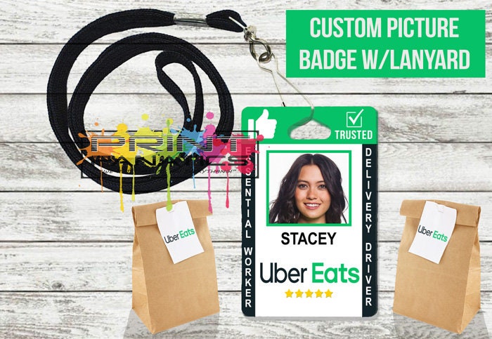Uber Eats Delivery Driver Lanyard ID Badge, Custom Picture and Name B…