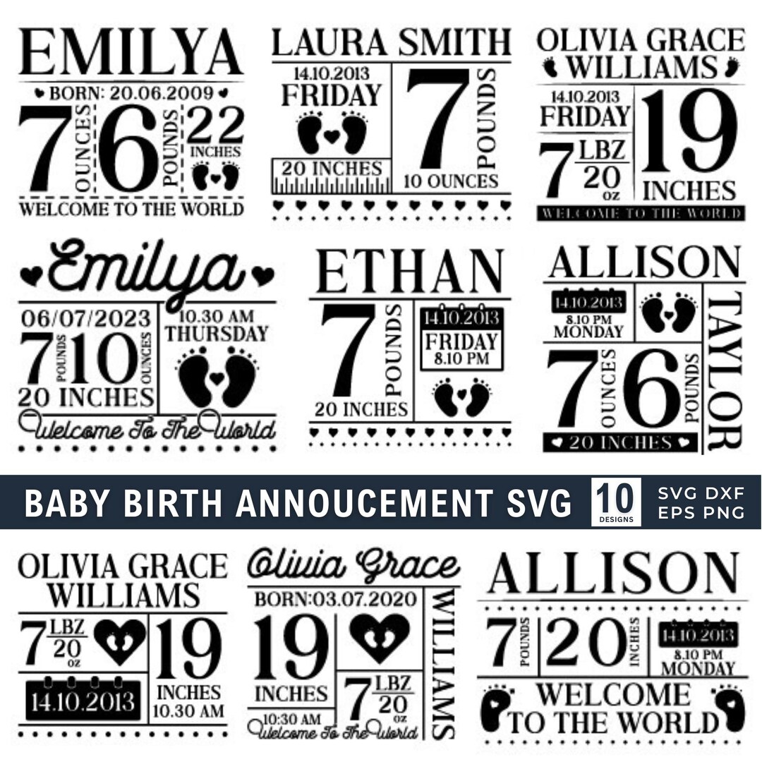Baby Birth Annoucement SVG Bundle, Baby Stats, Newborn Boy Girl Weight ...