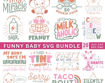 Baby Svg Bundle, Funny Baby Quotes & Sayings Cut File, Newborn Baby Boy Girl Graphics, Toddler Onesie Bodysuit Shirt Designs for Cricut