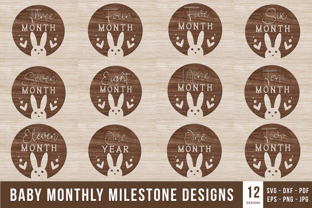 Round Baby Milestone Card SVG Bundle: 12 Laser Cut Monthly Milestone ...