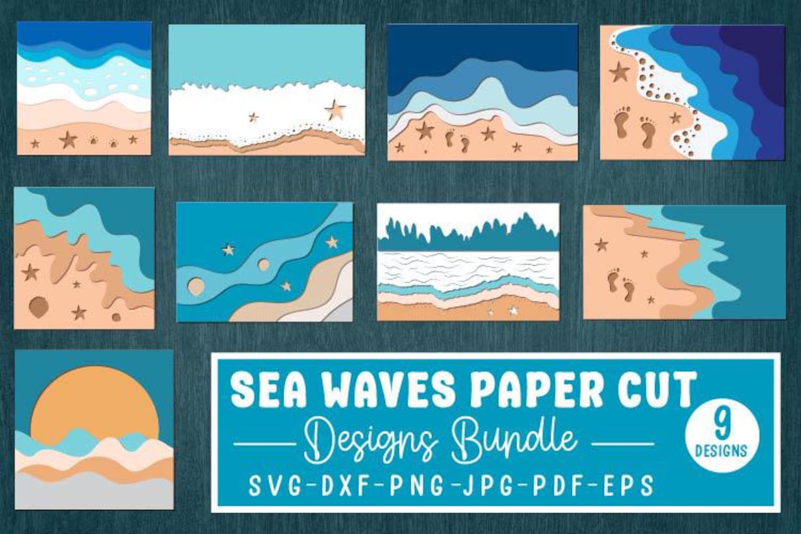 3D Layered Sea Waves SVG Bundle: Multilayered Footprints, Beach, Ocean ...