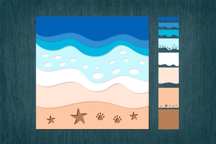 3D Layered Sea Waves SVG Bundle: Multilayered Footprints, Beach, Ocean ...