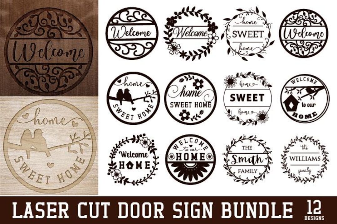 Door Sign SVG Bundle: Home & Welcome Signs, Laser Cut Round Door Decor ...