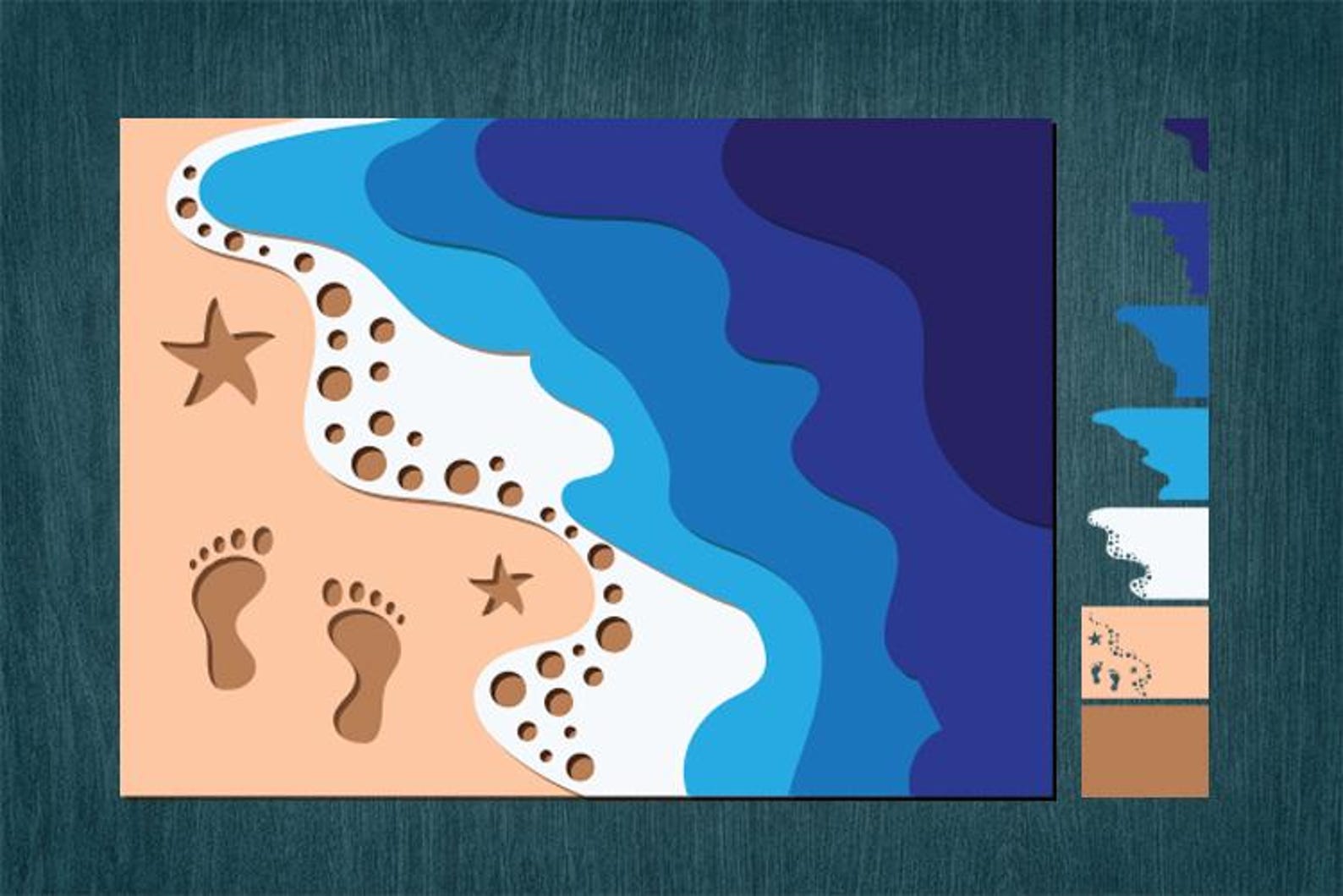 3D Layered Sea Waves SVG Bundle: Multilayered Footprints, Beach, Ocean ...