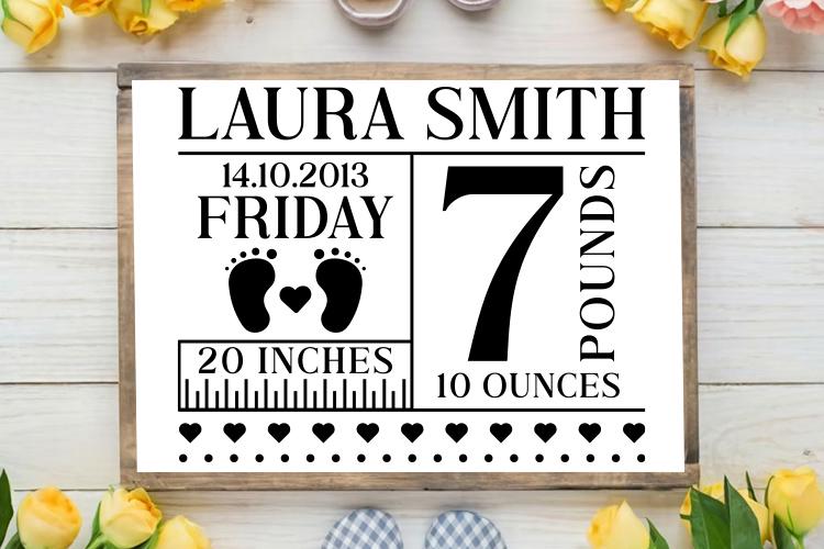 Baby Birth Annoucement SVG Bundle, Baby Stats, Newborn Boy Girl Weight ...