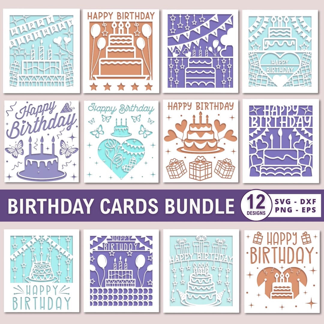 Birthday Paper Cut Card SVG Bundle: Happy Birthday Pop up Greetings for ...