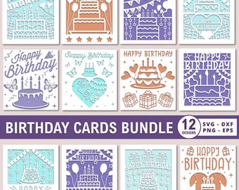 Birthday Paper Cut Card SVG Bundle: Happy Birthday Pop Up Greetings for Cricut, Silhouette