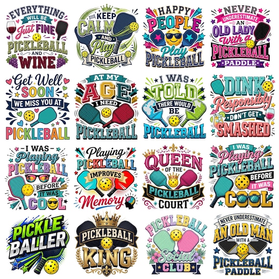 Pickleball PNG Bundle, Funny Sports Shirt Design, Pickleball Lover Social Club King Queen Pickle Baller Pickling Season Sublimation Designs