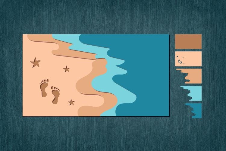 3D Layered Sea Waves SVG Bundle: Multilayered Footprints, Beach, Ocean ...