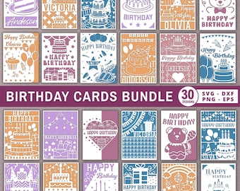 Birthday Card SVG Bundle, Custom Name Pop Up Greetings, Happy Birthday Paper Cut Cards Design for Cricut and Silhouette