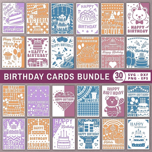 Birthday Card SVG Bundle, Custom Name Pop Up Greetings, Happy Birthday Paper Cut Cards Design for Cricut and Silhouette