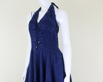 Organic Cotton Denim Dress: Embroidered Flowers, One Size