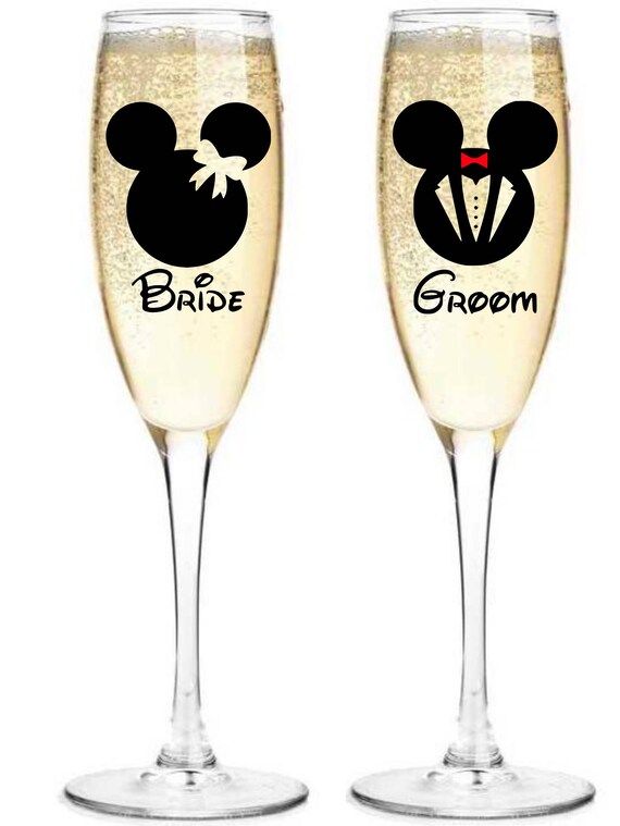 Disney Bride And Groom Champagne Flutes Etsy