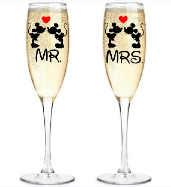 Disney Mr And Mrs Wedding Champagne Flutes Etsy