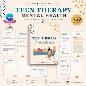 Teen Mental Health, teen therapy journal , teen coping skills, teen Shadow Work, Teen CBT worksheet, Editable Canva templates image 1